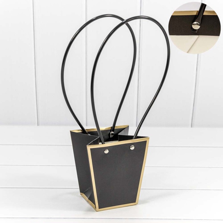 000172H/18 Пакет подарочный "Ваза для цветов" 12,5*12*8 с золотой рамкой Чёрный 1/10 1/200