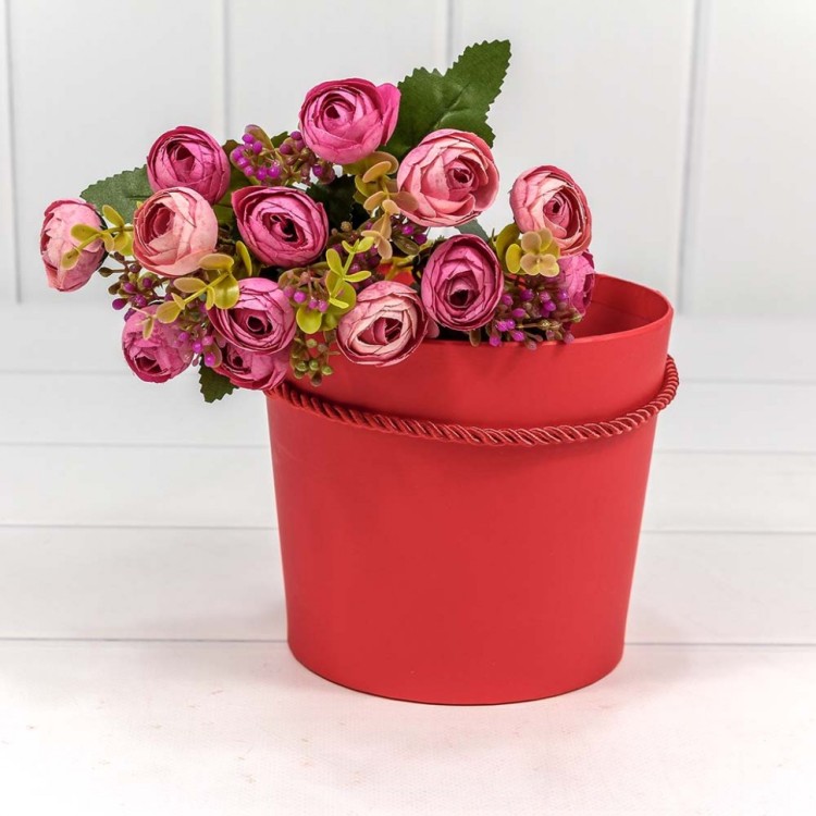 720745/6 Коробка для цветов 15*13 см Ваза с ручкой красный 1/10 1/120