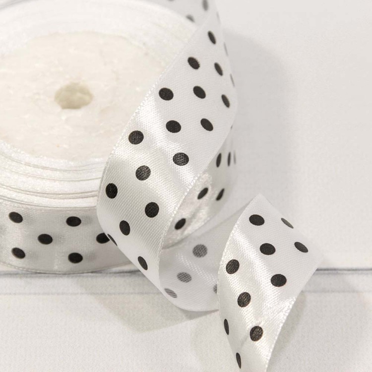 560-25/01 Лента атласная 2,5 см*25 ярдов "Горох" белый 1/5 1/144