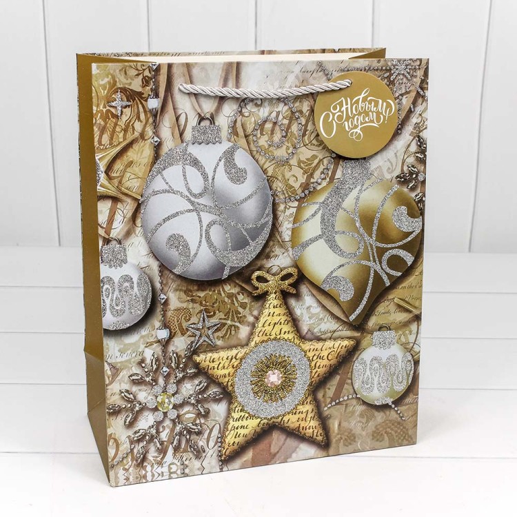 300320C Пакет подарочный с блеском "Новый год" (микс) 26*32*13 1/20 1/240