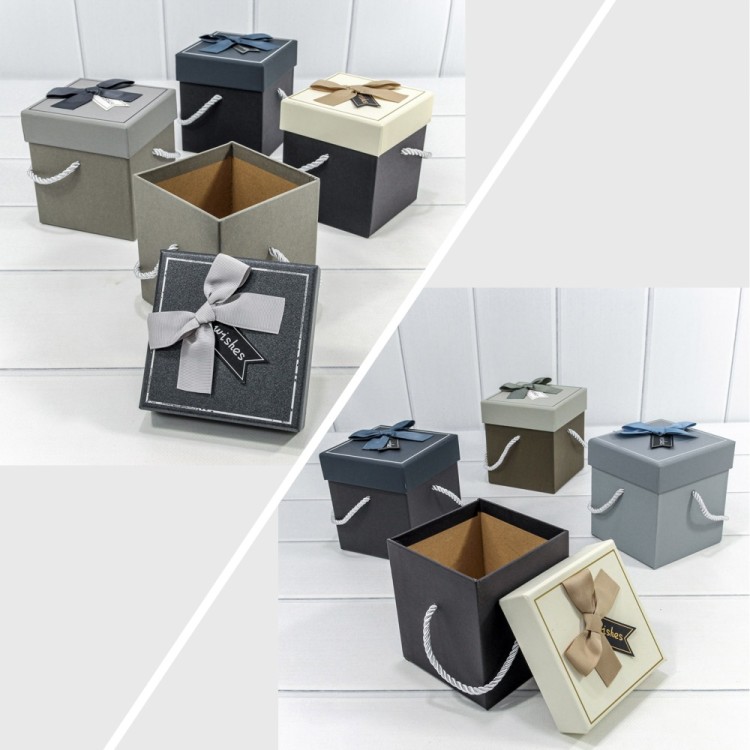 92115/2 Коробка Куб 11,5*11,5*12,5 с бантом и ручками (микс2) 1/4 1/48