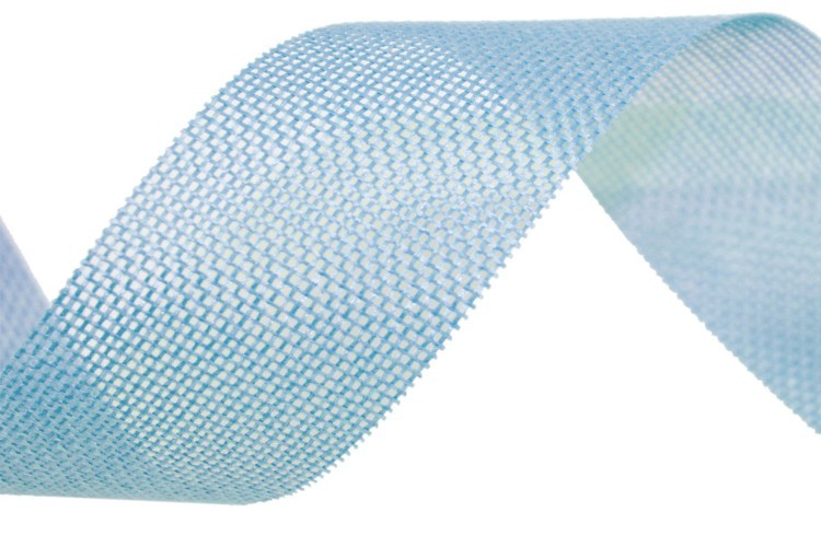 5512-40/11  Лента Лен искусственный 4 см*25 ярд голубой