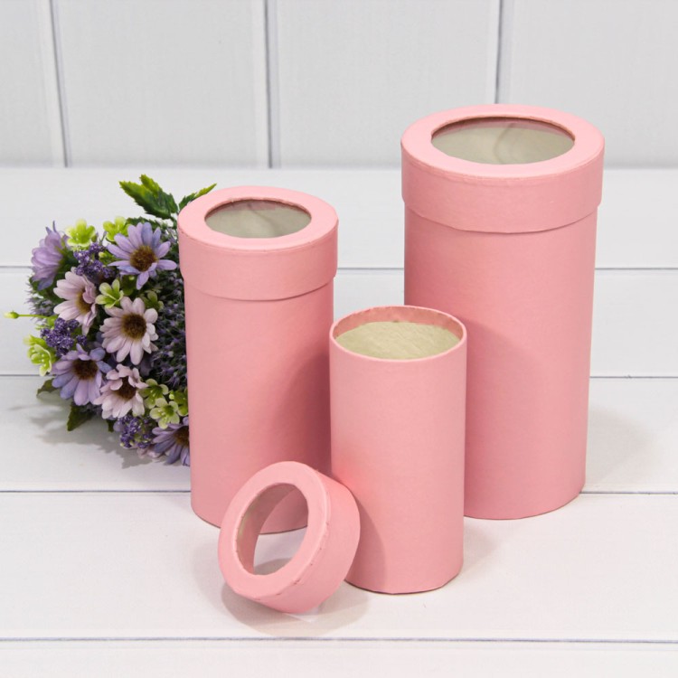 720280/2 Коробки Цилиндр Набор 1/3 9,5*18 с окошком Розовый 1/90