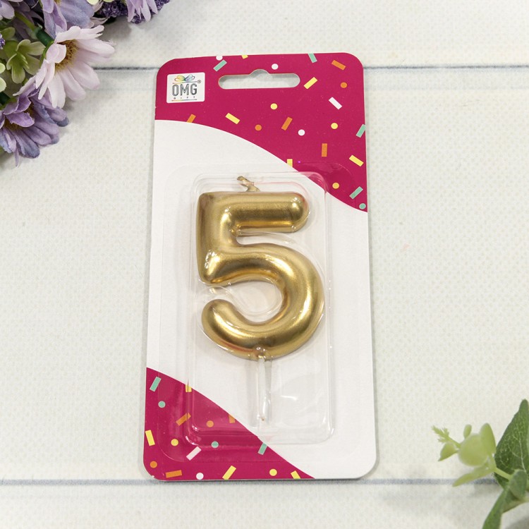 20013/5 Свеча для торта Цифра 5 Золотой 6см 1/12 1/120