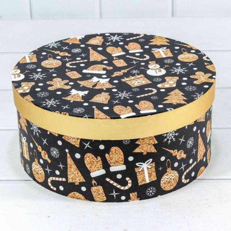 7302245/1645 Набор коробок 1/3 круглый 25,5*11,5 см Новый год черный 1/12