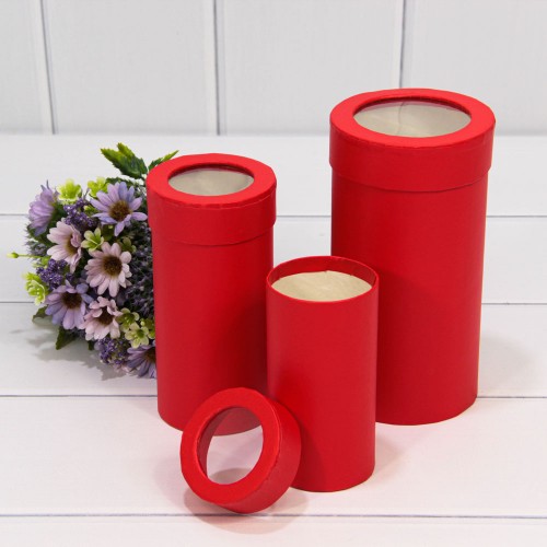 720280/3 Коробки Цилиндр Набор 1/3 9,5*18 с окошком Красный 1/90