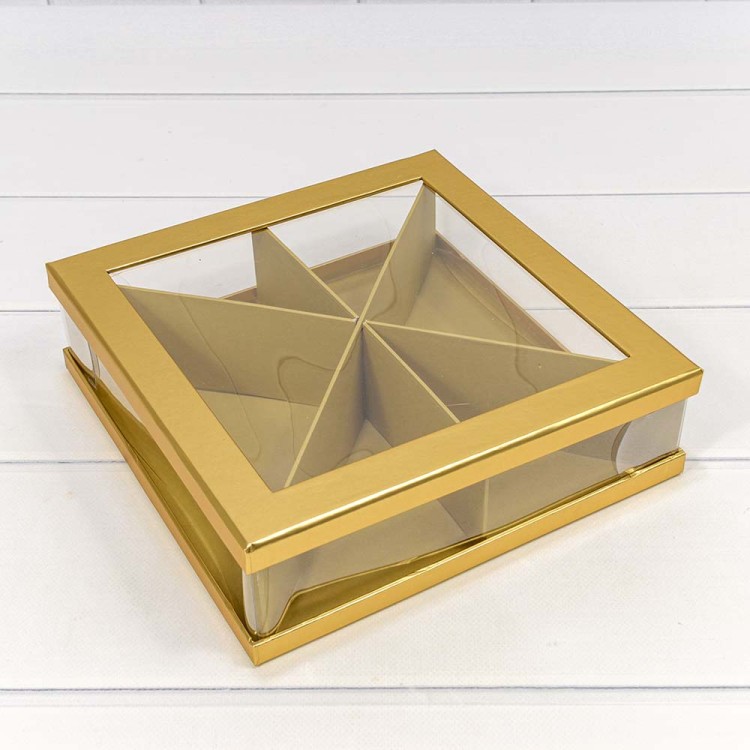 720902/1 Коробка Квадратная 25*25*7 сборная Золотой 1/14