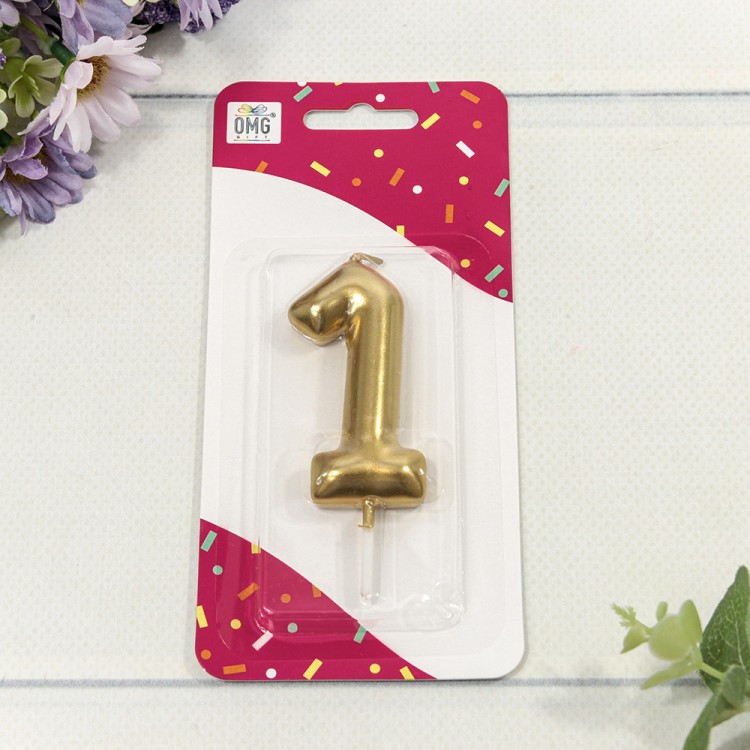 20013/1 Свеча для торта Цифра 1 Золотой 6см 1/12 1/120