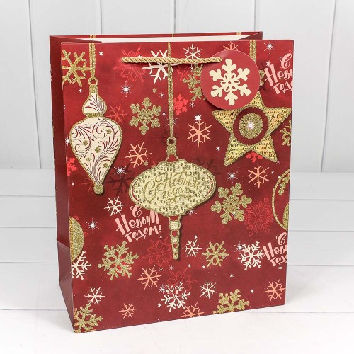 300320A Пакет подарочный с блеском "Новый год" (микс) 33*45*15 1/20 1/80