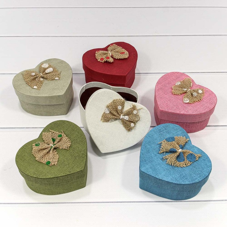 720650 Коробка "Сердце" 11*9,5*5,5 с льняным бантиком (микс) 1/6 1/192