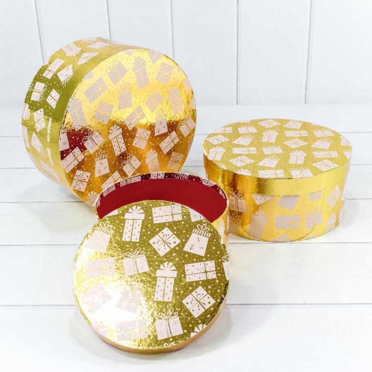 7302245/1635 Набор коробок 1/3 круглый 25,5*11,5 см Подарки золотой 1/12