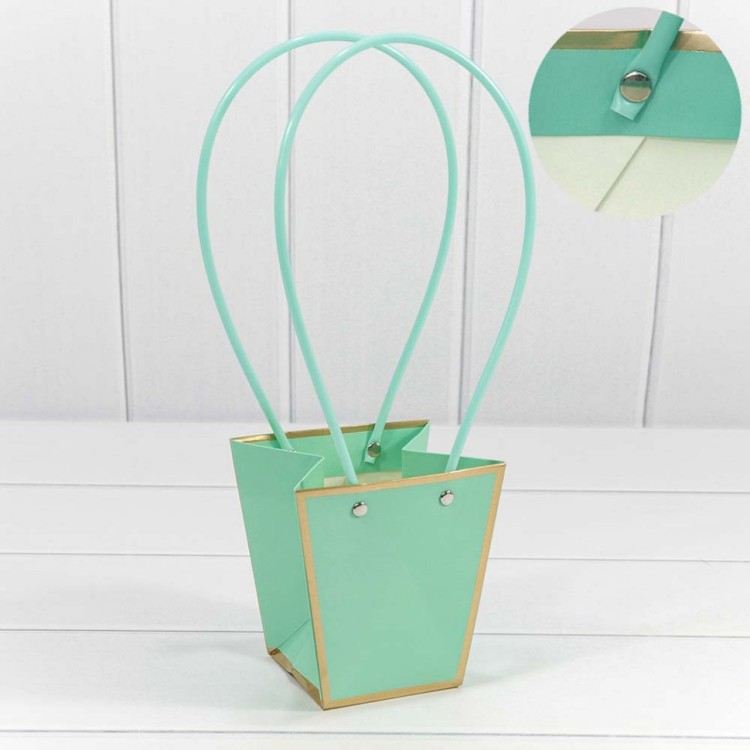 000172H/3 Пакет подарочный "Ваза для цветов" 12,5*12*8 с золотой рамкой Тиффани 1/10 1/200