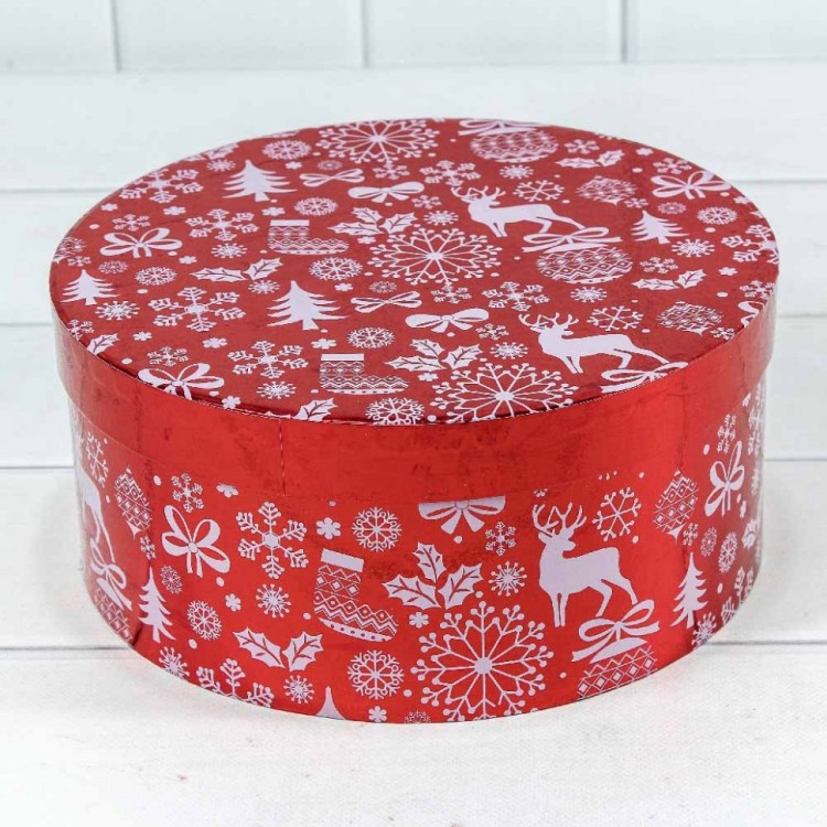 7302245/1634 Набор коробок 1/3 круглый 25,5*11,5 см Новогодний красный 1/12