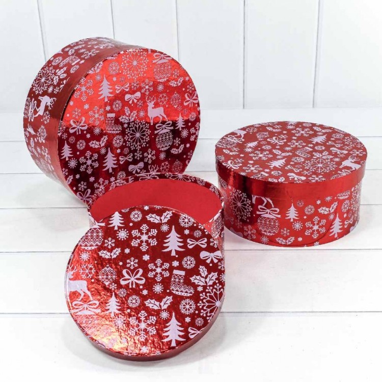 7302245/1634 Набор коробок 1/3 круглый 25,5*11,5 см Новогодний красный 1/12
