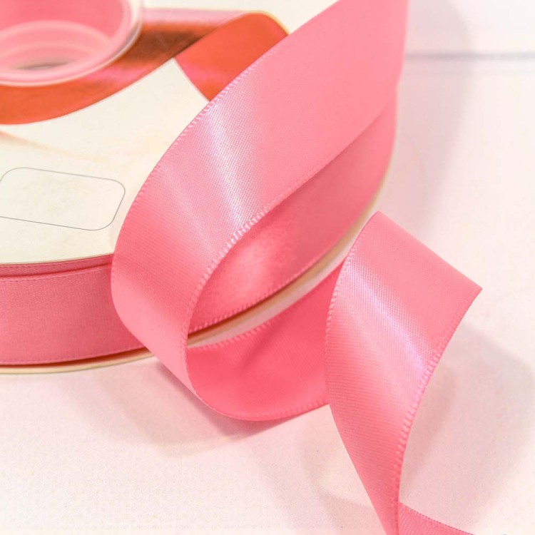 556-25/155 Лента Атласная Полиэстер класс А 2,5см*100ярд Насыщенный розовый 1/13 1/52