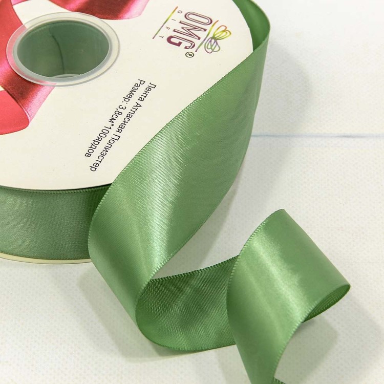 556-38/564 Лента Атласная Полиэстер класс А 3,8см*100ярд Резедово-зелёный 1/9 1/36