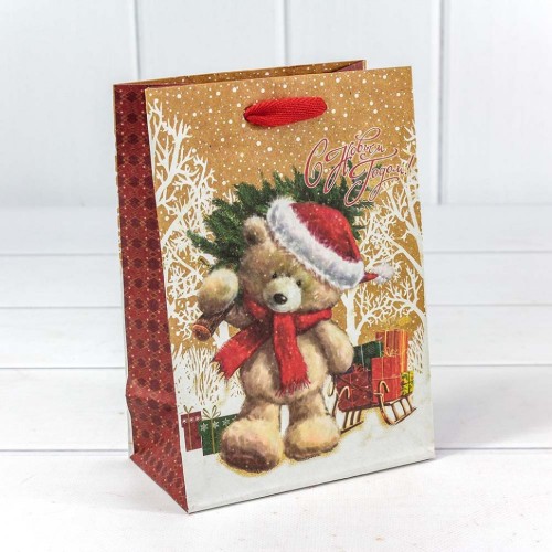 300367G Пакет подарочный крафт "Новогодний" (микс) 14*20*8 см 1/20 1/600