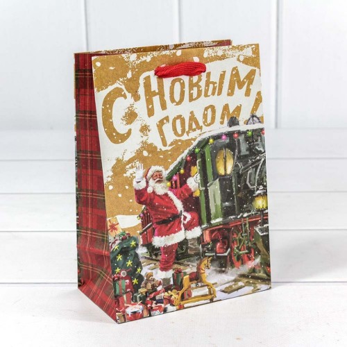 300367G Пакет подарочный крафт "Новогодний" (микс) 14*20*8 см 1/20 1/600