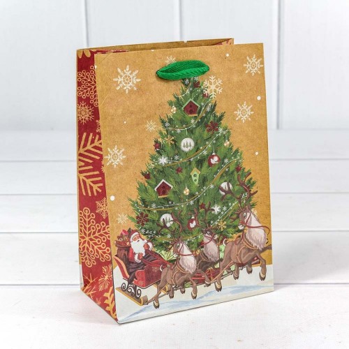 300367G Пакет подарочный крафт "Новогодний" (микс) 14*20*8 см 1/20 1/600