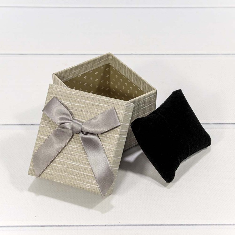 720610/2 Коробка Прямоугольная 9,5*8,5*7 под часы с бантиком Серый 1/6 1/288