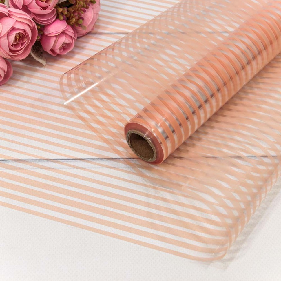 001302/1 Пленка глянцевая в полоску 50 мк 0,58*10 м Персиковый 1/30 