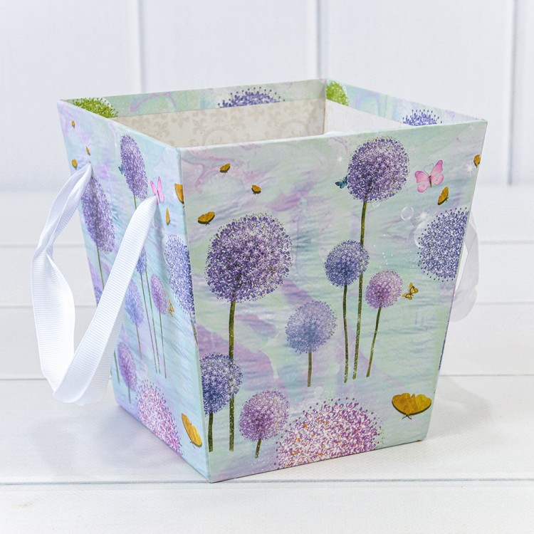 720107/6 Ваза для цветов квадратная с репсовой ручкой 14,5*14,5*15 см Одуванчики 1/10 1/120