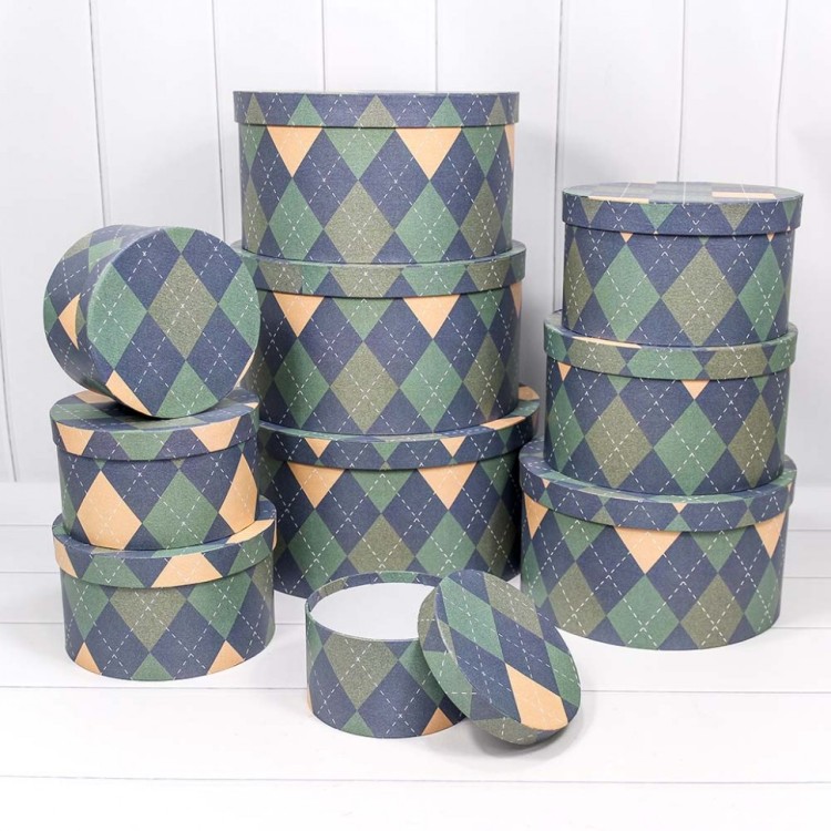 721813/1378 Набор коробок 1/10 круглый 35*17,3 см Синяя клетка 1/4