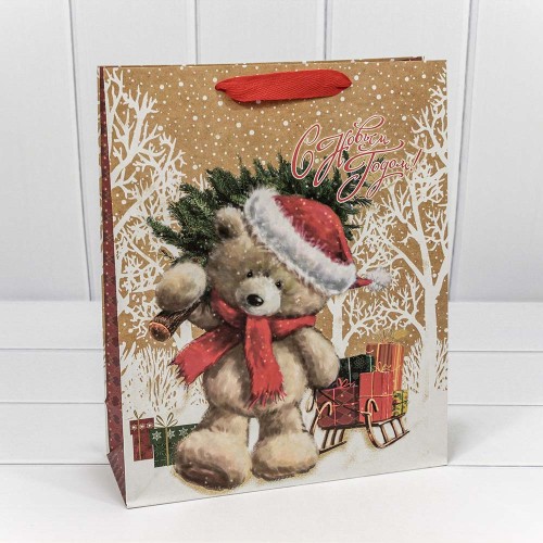 300367C Пакет подарочный крафт "Новогодний" (микс) 26*32*10 см 1/20 1/360