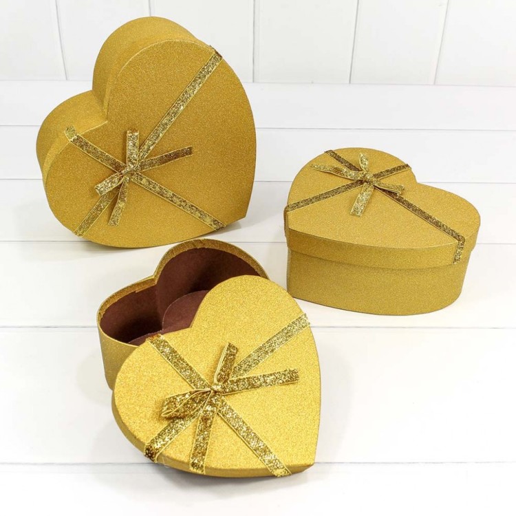 7201440/3 Набор коробок 1/3 сердце 22*20*9 см "Блеск" золотой 1/36