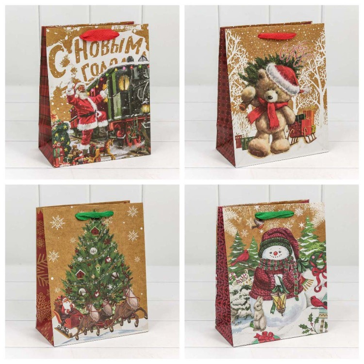 300367E Пакет подарочный крафт "Новогодний" (микс) 18*23*10 см 1/20 1/480