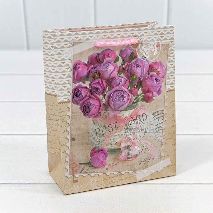 00026H Пакет подарочный матовый "Цветы" (микс) 12*15*5,5 128г 1/20 1/600