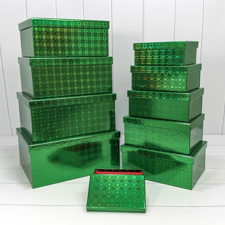 730604/1698 Коробки Прямоугольные Набор 1/10 34*26*15,3 "Голография" Зелёный 1/6