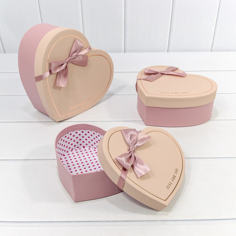 720621/3 Коробки "Сердце" Набор 1/3 22,2*19,5*9 с бантом "Just For You" Пудровый 1/12