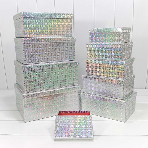 730604/1626 Коробки Прямоугольные Набор 1/10 34*26*15,3 "Голография" Серебряный 1/6