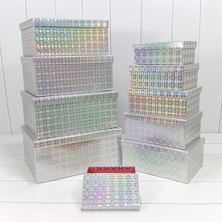 730604/1626 Коробки Прямоугольные Набор 1/10 34*26*15,3 "Голография" Серебряный 1/6