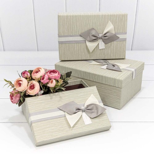 720614/19 Коробки Прямоугольные Набор 1/3 23*16*9,5 с бантиком Бежевый 1/36