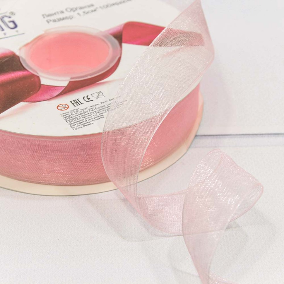559-25/1043 Лента Органза 2,5см*100ярд Светло-розовый 1/13 1/52