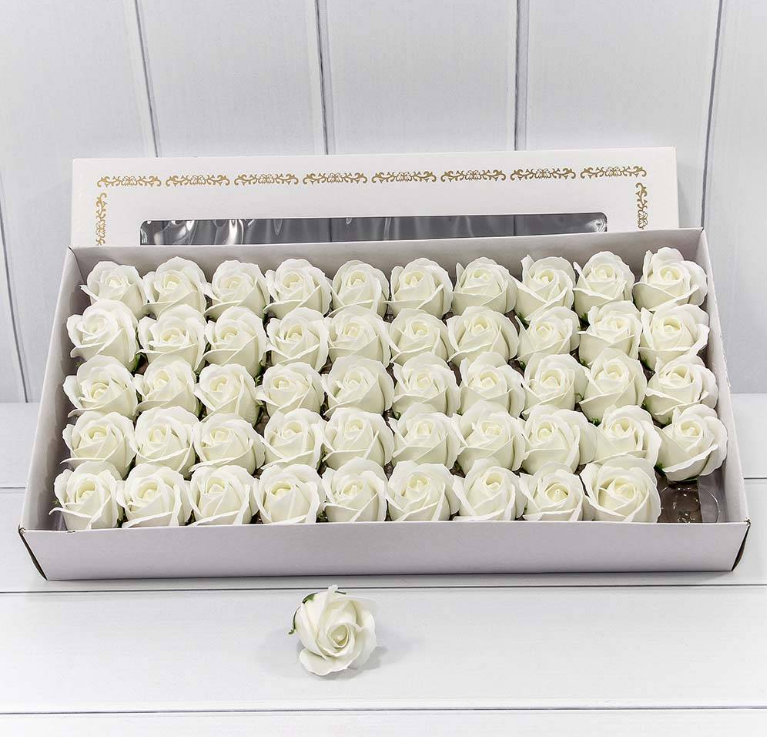 420055/24 Декоративный цветок-мыло "Роза" класс А Белый 5,5*4 50шт. 1/20 