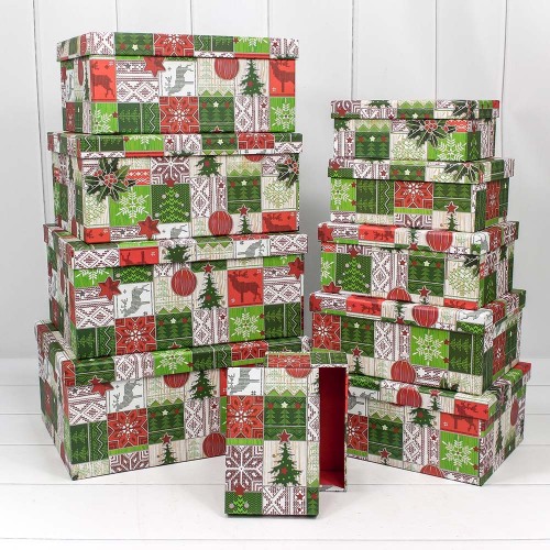 730604/1330 Набор коробок 1/10 прямоугольный Новогодние узоры 34*26*15,3 см 1/6 2 