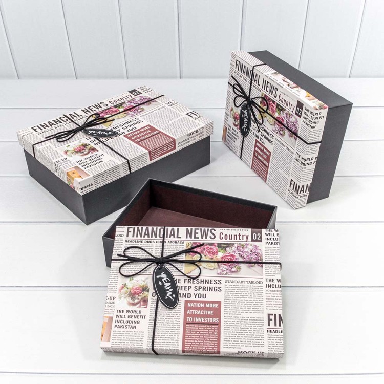 72091307/38 Коробки Прямоугольные Набор 1/3 29*21*9,5 "Financial News" (ассортимент) 1/12
