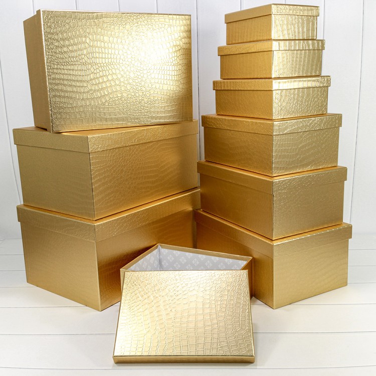 7210808/0087 Коробки Прямоугольные Набор 1/10 50*35*25 "Кожа крокодила" матовый Золотой 1/1