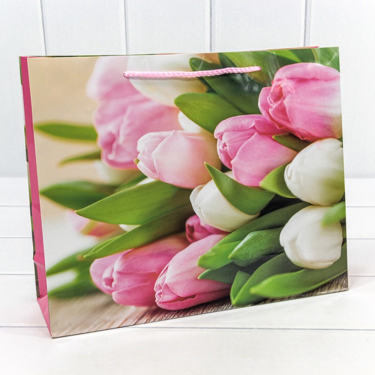 00019CA Пакет подарочный 128 гр 32*26*10 см "Цветы" (микс) 1/20 1/360