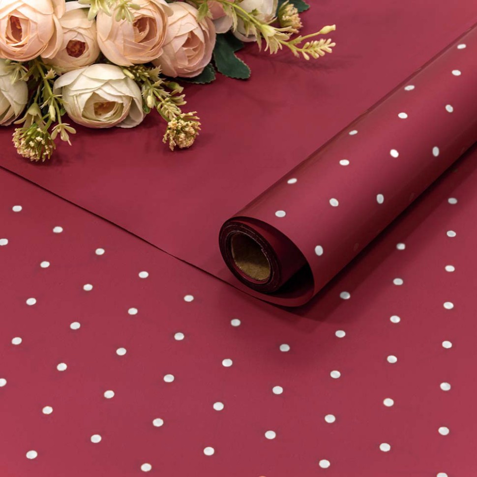 1691/208 Плёнка 0,58*10м матовая "Мелкий горошек" 65мкм Винно-красный 1/30 1691/208 Плёнка 0,58*10м матовая "Мелкий горошек" 65мкм Винно-красный 1/30