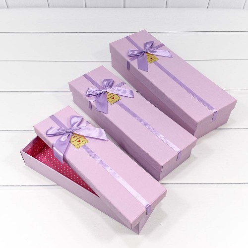 720504/4 Коробки Прямоугольные Набор 1/3 35*12*7,7 с бантиком "My Sweet Heart" Сиреневый 1/40