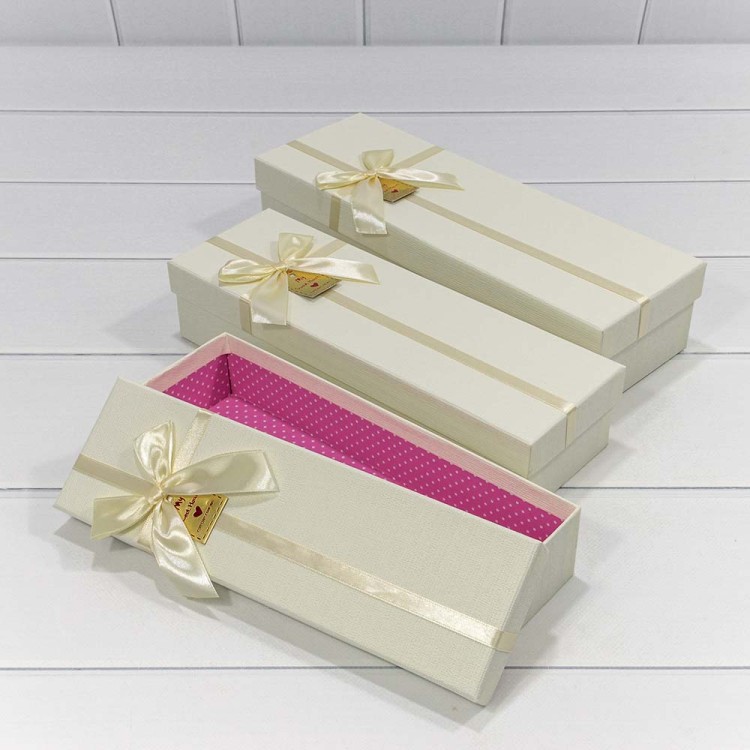 720504/1 Коробки Прямоугольные Набор 1/3 35*12*7,7 с бантиком "My Sweet Heart" Бежевый 1/40