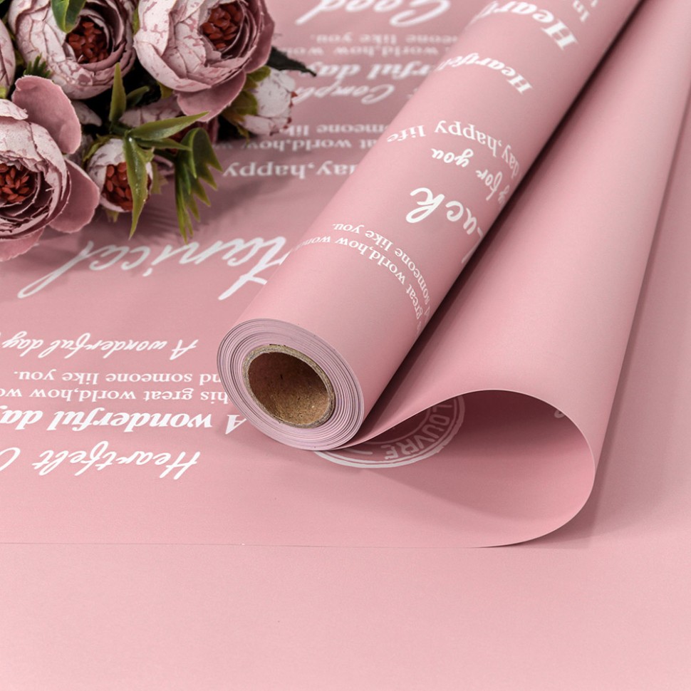 1601/4092 Плёнка 0,58*10м матовая с печатью 65мкм Пастельно-розовый 1/30