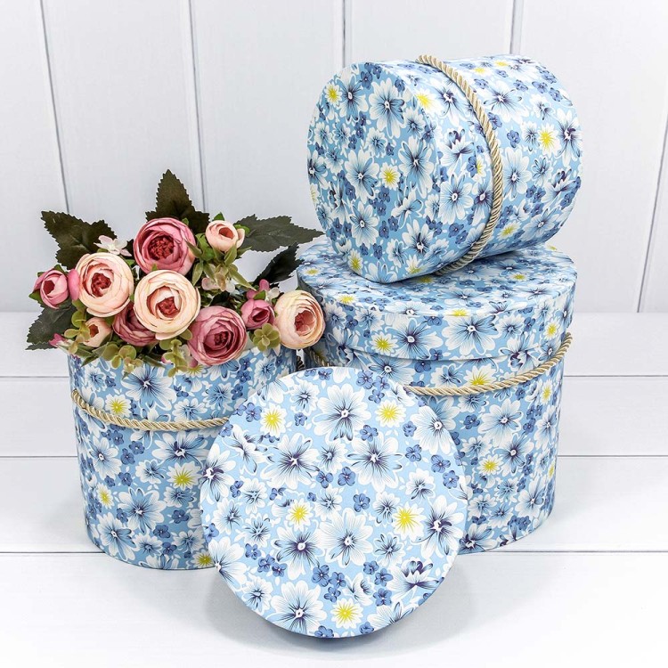 7201450/1 Набор коробок 1/3 цилиндр 18*17 см "Цветы на голубом фоне" 1/36