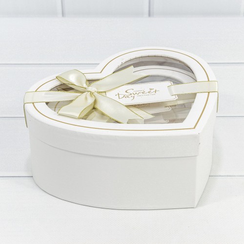 721610/8 Коробки "Сердце" набор 1/3 22,2*19,5*9 с окошком и бантом Белый 1/18