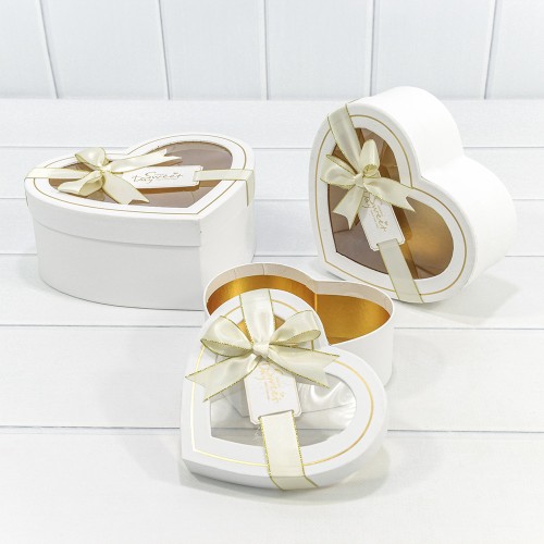 721610/8 Коробки "Сердце" набор 1/3 22,2*19,5*9 с окошком и бантом Белый 1/18