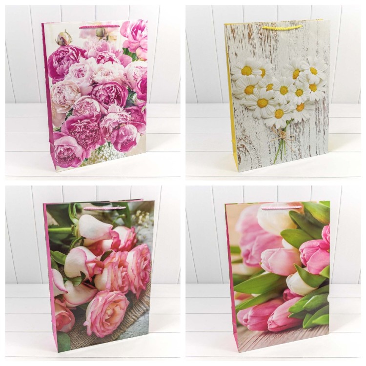 00019A Пакет подарочный "Цветы" 32*45*11 см 157 гр (микс) 1/20 1/240